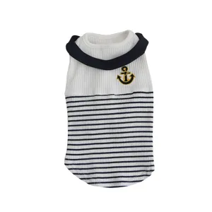 Cute Pet Sailor Vest Dog Cat Clothes Striped Anchor Embroidery Sleeveless Shirt Bow Summer Pet Apparel
