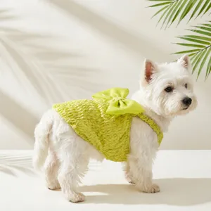 Robe d'été mignonne pour chien seersucker gilet animal avec grand nœud vert citron