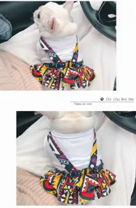 Cute floral pet dress for dogs, ethnic style puppy suspender skirt, lightweight summer apparel.