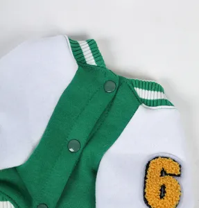 Pet baseball jacket detail autumn winter dog clothes green white color block snap buttons