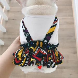 Cute ethnic style pet dog suspender skirt dress for small dogs summer thin apparel cute clothes