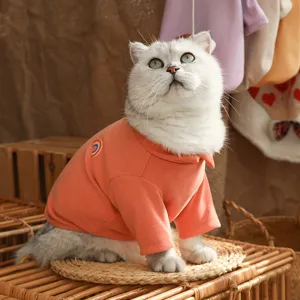 Cute cat polo shirt orange pet apparel brushed fabric spring autumn puppy clothes comfortable