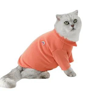 Cute pet polo shirt spring autumn cat dog clothes rainbow embroidery orange apparel
