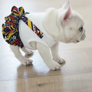 Cute ethnic print pet dress for French Bulldogs and small dogs, ideal for spring and summer.