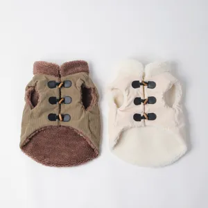 Corduroy fleece pet vest for dogs and cats, warm winter dog clothes with toggle buttons.
