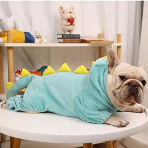 Cute dinosaur dog pajamas fleece pet jumpsuit warm winter clothes for puppy and kitten apparel