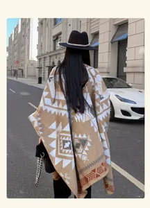 Mode retro geometrisch patroon imitatie kasjmier cape sjaal warme reisoverjas winter.