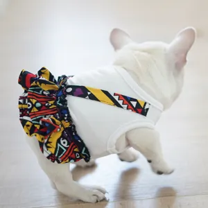 Cute ethnic style pet dog floral dress spring summer thin strap skirt for puppy cat apparel