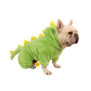 Cute flannel dinosaur pet pajamas four-legged thick onesie for dogs and cats winter warm clothes