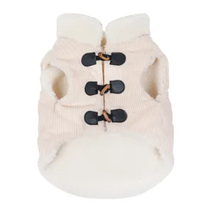Corduroy dog vest warm fleece lined pet coat with toggle buttons winter dog clothes