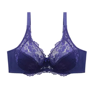 Lace thin plus size bra detail, elegant purple floral design for comfortable everyday wear.