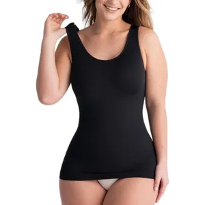 Women seamless tummy control shapewear tank top, black compression body shaper essential.