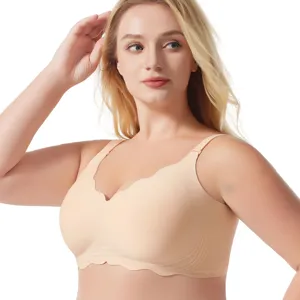 Comodo reggiseno push-up senza cuciture taglie forti con bordo ondulato e spalline di supporto.
