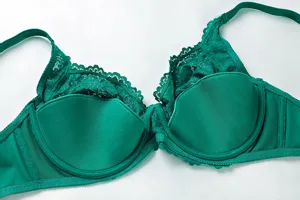 Dark green lace plus size ultra thin bra sexy solid color comfortable underwire bra detail
