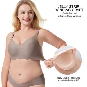 Vista dettagliata del reggiseno senza cuciture con lavorazione jelly strip e tessuto.