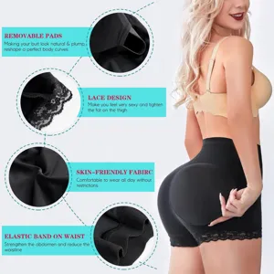Women High Waist Butt Lifter Shapewear Shorts Padded Control Panties Lace Detail