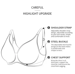 Reggiseno sportivo senza ferretto diagramma di dettaglio con spalline regolabili e supporto.