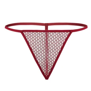 Red mesh thong for women, breathable low-rise G-string underwear, sexy summer intimate apparel.