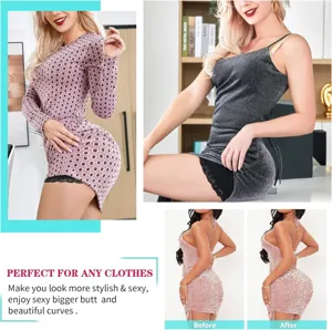 Close-up details of butt lifting shapewear shorts with lace trim and padding for women curvy body.