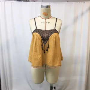 Chinesischer Stil Retro Cami Top Damen Sommer V-Ausschnitt Vintage Tanktop mit Quasten.