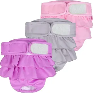 Washable female dog sanitary pants with ruffles pet diaper shorts for puppy heat period