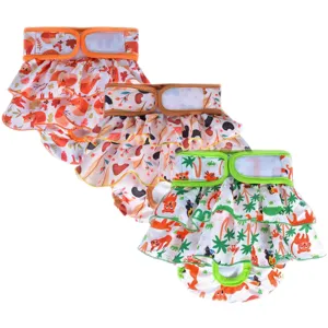 Detailed view of breathable pet dog physiological pants with cute animal prints and secure closure.
