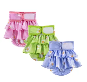 Joli pantalon sanitaire pour chien à motif de marguerites et volants, jupe couche respirante.