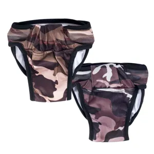 Gedetailleerd overzicht van camouflage huisdier hygiënische broekjes met elastische band.