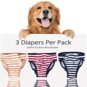 Zachte katoenen gestreepte hondenluiers 3-pack, ademende huisdier sanitaire broek voor teefjes.