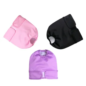 Detailed view of washable pet sanitary pants in multiple colors, featuring adjustable hook and loop.