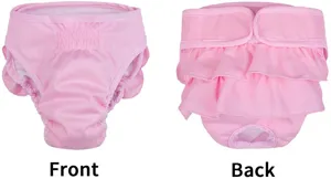 Pink dog sanitary pants with cute ruffles and adjustable magic tape for female dogs pets diapers.