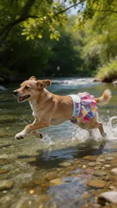 Cute tie-dye dog sanitary pants with ruffles, comfortable washable pet diaper skirt.