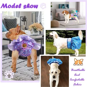 Cute mermaid scale pet sanitary pants with ruffles for female dogs, breathable and soft.