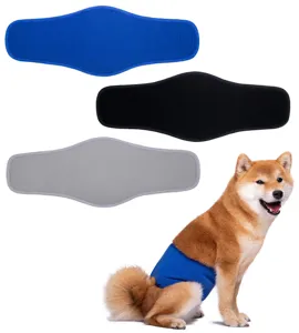 Dog belly band male dog wrap breathable pet diaper detailed display in three colors blue black grey.
