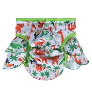 Waterproof pet dog diaper sanitary pants with cute jungle animals print and ruffles for dogs.