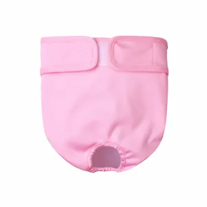 Washable female dog sanitary pants detail view, soft pink breathable pet diaper with tail hole.