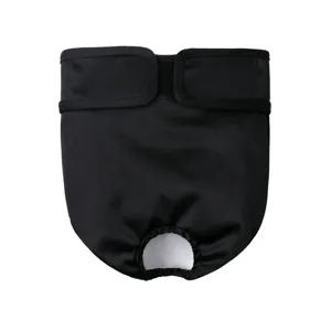 Black breathable female dog sanitary pants with tail hole and adjustable velcro waist design.
