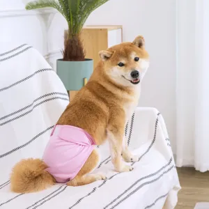 Washable pink dog sanitary pants for female pets, leakproof adjustable diaper for dogs.