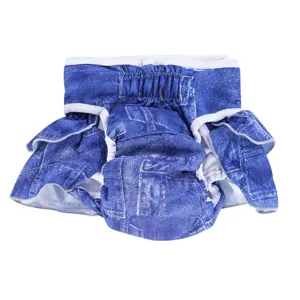 Leuke hondenluier in jeanslook met volants voor vrouwelijke huisdieren, hygiënisch.