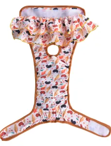 Pet dog diaper physiological pants with cute ruffles, mushroom leaf print and tail hole for female dogs