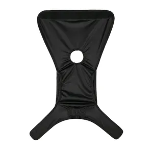 Detailed view of black washable female dog sanitary pants with tail hole and secure straps.