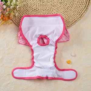 Dog sanitary pants female pet diaper breathable puppy panties with tail hole pink S size detail