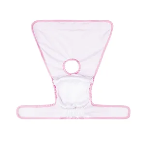 Detail view of pink mesh pet sanitary pants for female dogs with tail hole and breathable design.