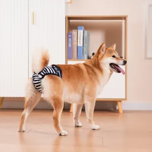 Comfortabele katoenen gestreepte honden loopsheidbroek, ademende hygiënische huisdier luier.