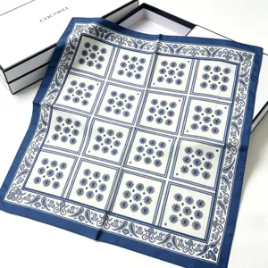French Vintage Satin Square Scarf Elegant Paisley Floral Geometric Print Neck Scarf Fashion Hair Accessories For Women