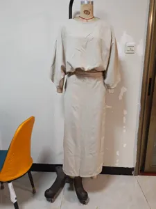 Casual linen matching set featuring batwing sleeve top and long skirt for autumn wear.