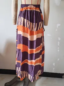 Boho αφηρημένη ριγέ μακριά φούστα για γυναίκες, casual maxi φούστα παραλίας διακοπών.