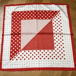 French old money red white polka dot silk scarf square neckerchief elegant vintage wrap.