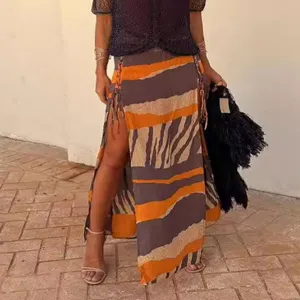 Γυναικείο Casual Maxi Φούστα από Βισκόζη Διαкоπές στην Παραλία Ψηλή Σχισμή Κυματιστό Σχέδιο
