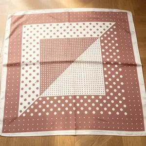 French vintage pink polka dot square silk scarf elegant neckerchief for women accessory